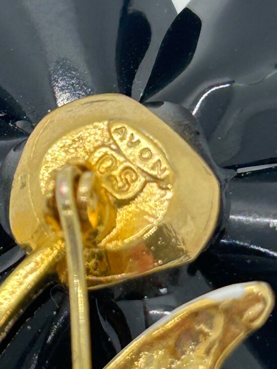 Vintage Avon Spectator Brooch Black & White Enamel Polka Dot Flower Rhinestone - Picture 10 of 12